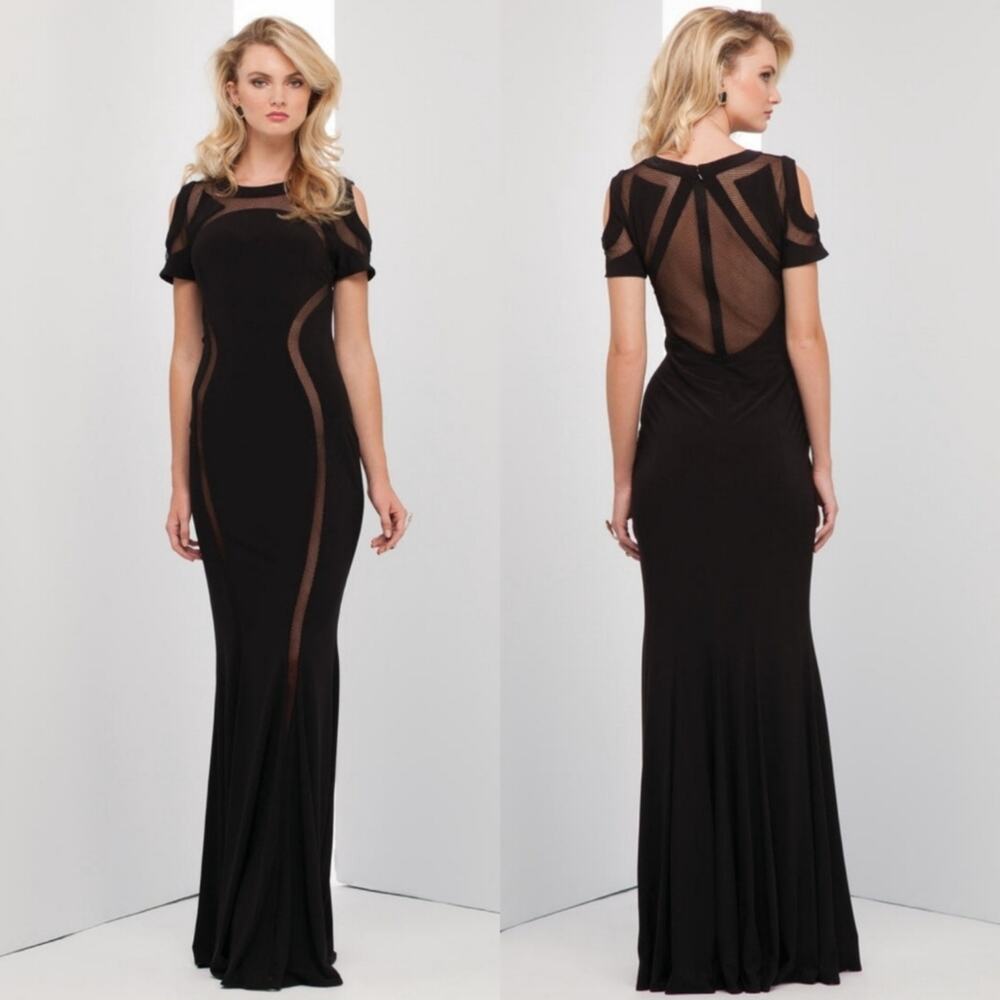 NWT Mignon Black Netted Prom Gown, Style # VM1207B, Sz 6